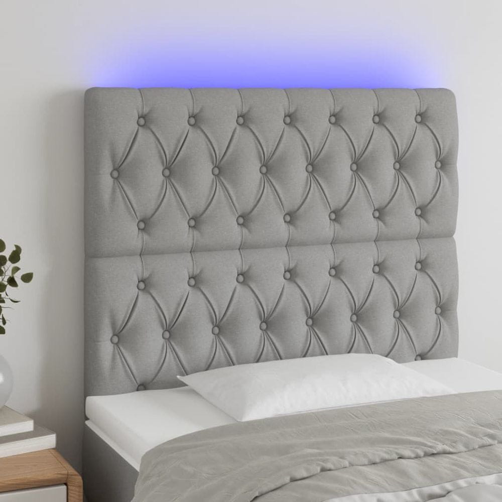 Vidaxl Čelo postele s LED bledosivé 100x7x118/128 cm látka